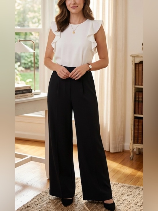 J. Crew Pants - J. Crew Colorblocked Ruffle Sleeve Jumpsuit in Ivory & Black Size 0